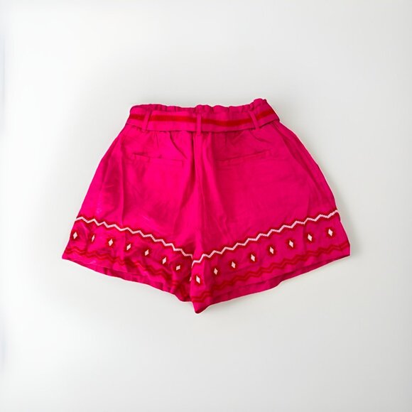 Loft Shorts Women’s Linen Blend Hot Pink Embroidered Pleated Size Medium - Picture 5 of 8